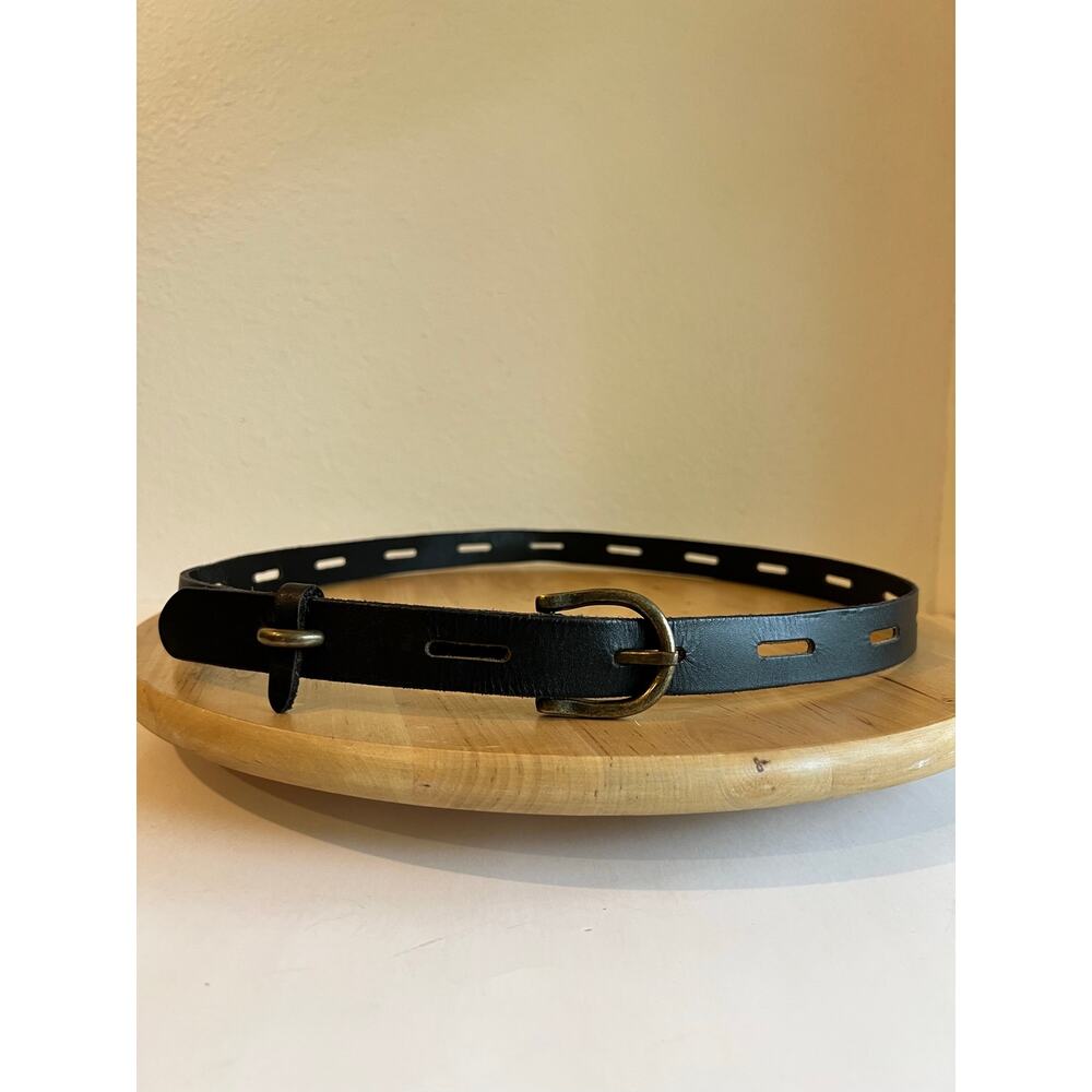 Black Genuine Leather Free Size Brass Loop Belt Size XL India Made